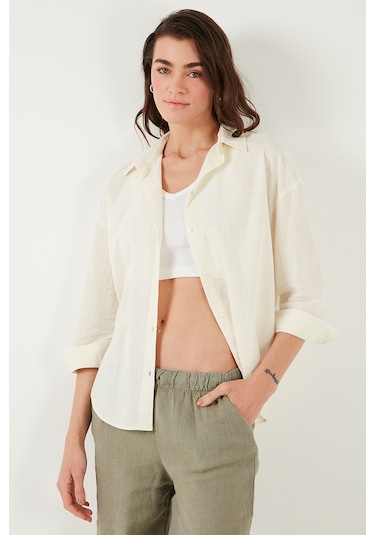 Lela Pamuklu Regular Fit Uzun Kollu Düz Bayan Gömlek Cf25S168305 Ekru