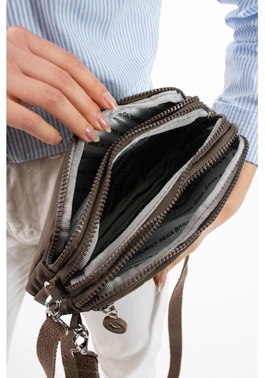 Klinkır Kumaş Mini Çapraz Askılı Kadın Çanta Yağmur Geçirmez El Askılı Çanta 20 10 Cm Mega Bag Kahverengi