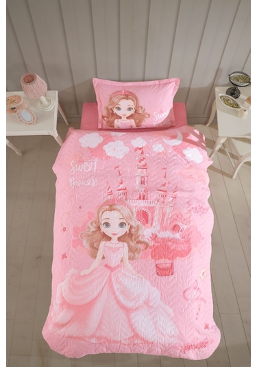 Ranforce %100 Pamuk Tek Kişilik Dört Mevsim Set Sweet Princess V1 Pudra