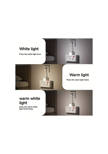 Honeybeeshop Siyah 8li Set Ab Güç Panosu 3 Renk Ayarlanabilir Gece Lambası 3 Ac Soket 3 Usb 2 Tip-c Duvar Şarj İstasyonu Ev Ofis Seyahat İçin