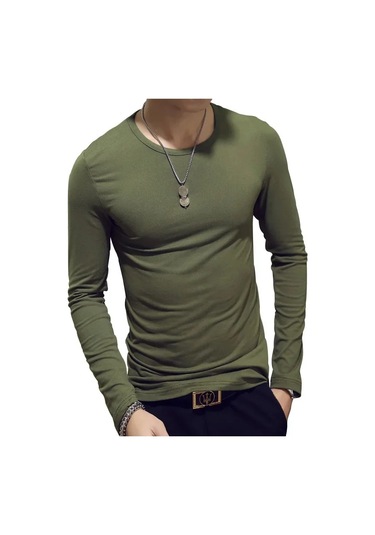 Snapbuy 2023 Erkek Uzun Kollu V Yaka Gevşek Fit T-shirt Sonbahar Giyimaltın Altın