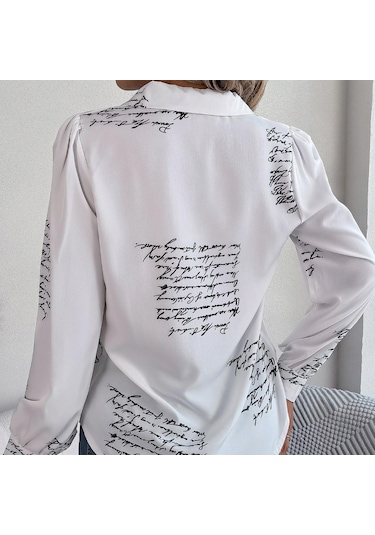 Gmxıa Kadın Modası Günlük Yazlık Takım Uzun Kollu Yaka Bluzlar Ve Alfabe Gömlekler Koyu Mavi