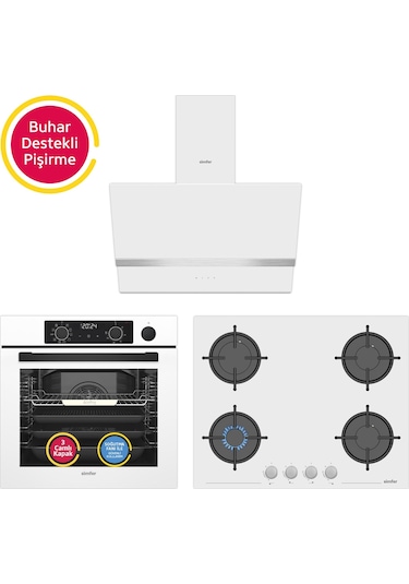 Simfer SB8245 - T3654 - SD8739 Steam Master Beyaz 3'lü Ankastre Set