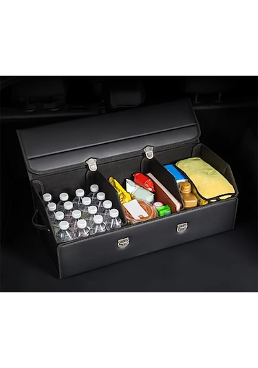 Otomobil Bagaj Organizeri Siyah Deri Bagaj Kutu Çanta Büyük Boy Siyah