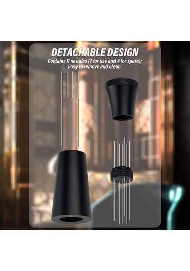 Tenfowee Kahve Tozu Karıştırıcı Dağıtıcı: Alüminyum Kollü, Tabanlı, 7 Çelik Iğne + 10 Yedek Iğne Siyah Siyah