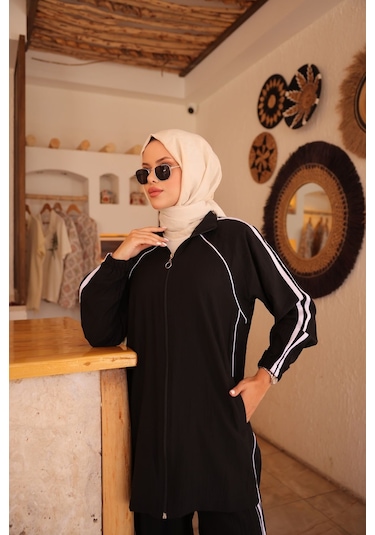 Kadın Spor Eşofman Takımı Fermuarlı & Alt Üst Takım 508 Siyah
