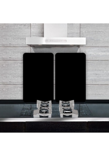 Saban 2'Li 30X52 CM Düz Siyah Desenli Cam Kesim Tablası ve Ocak Koruma