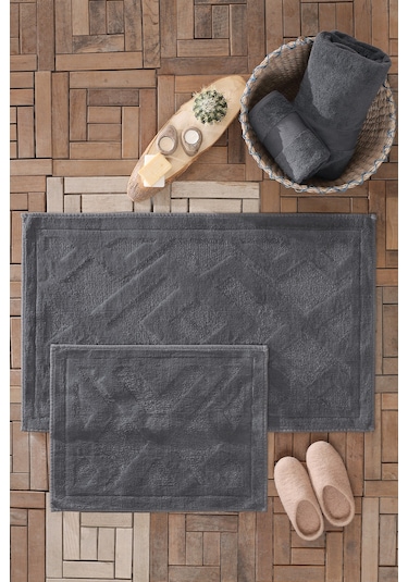 Yataş Bedding Milo Banyo Paspası Seti - Antrasit (50x60 cm + 60x100 cm) Antrasit