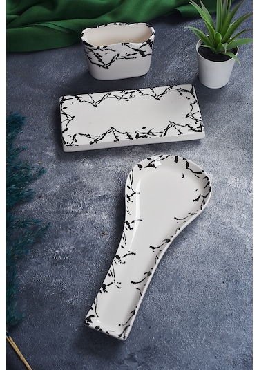 Piatti Naturali 3 Lü Mutfak Seti Mermer Kaşık Altlığı Süngerlik Yağdanlık
