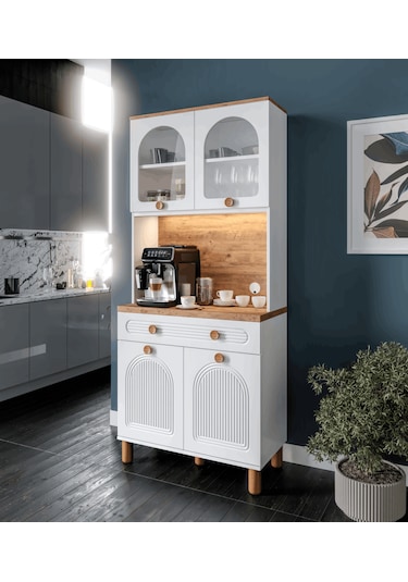 Rosa Kahve Köşesi - 93 Cm Mdf Mutfak Dolabı - Led Aydınlatmalı...