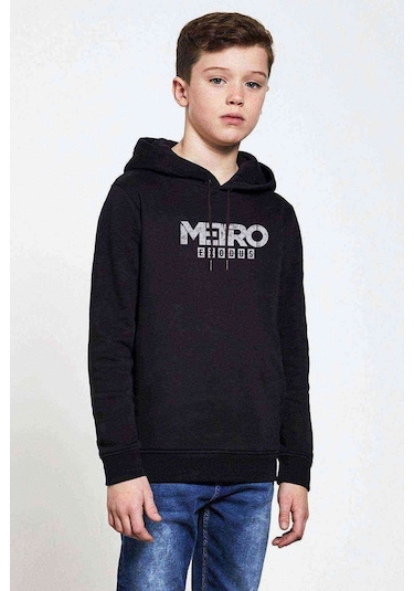 Metro Exodus Logo Baskılı Unisex Çocuk Kapüşonlu Siyah Sweatshirt Siyah