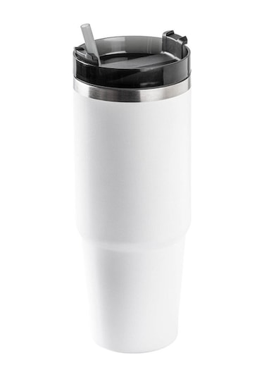 Pablo Beyaz Paslanmaz Çelik Pipetli Termos Bardak 890ml