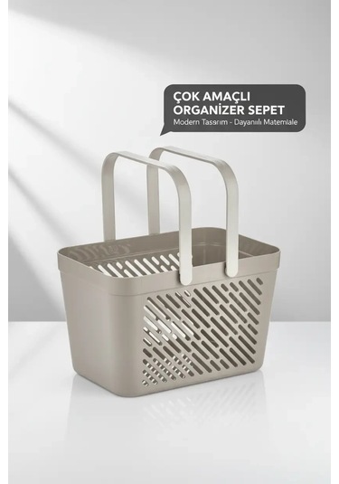 3'lü Gri Çok Amaçlı Kulplu Sepet Mutfak Banyo Çamaşır Organizer Seti Çok Renkli