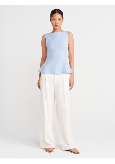 Dilvin 21001 Kayık Yaka Peplum Top-açık Mavi Açık Mavi