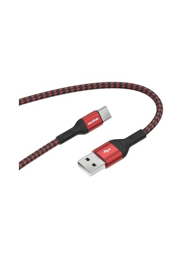 Wopow Wx08 1.2m Nylon Dokuma Kablosu - 3.0a Hızlı Şarj + Veri Transferi, Usb-c, Siyah Kafa + Kırmızı Tel