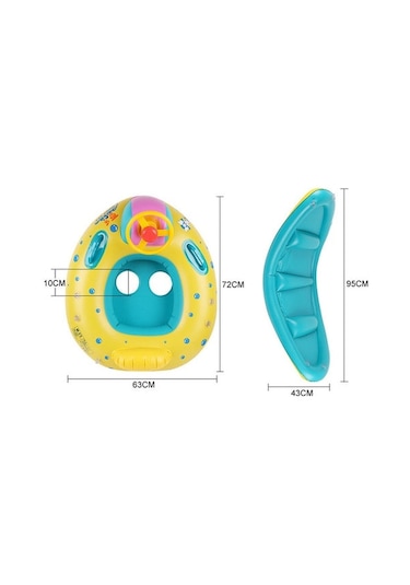 Qingmipy Bebek İçin Güneşlikli Yüzme Simidi - Döner Direksiyonlu, 0-3 Yaş Güvenli Yüzme Oyuncağı Sarı - Mavi