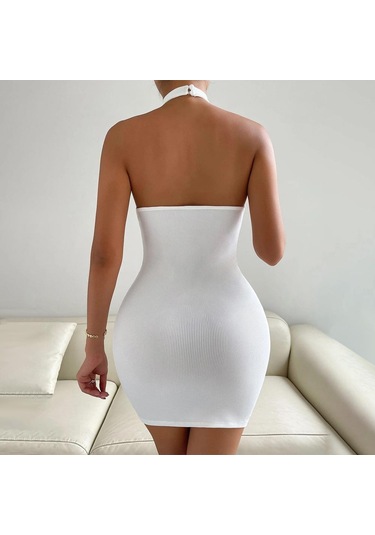 Hnxc Kadın Moda Yaz Bahar Düz Renk Baskı Kolsuz Yüksek Bel Günlük Elbiseler Beyaz