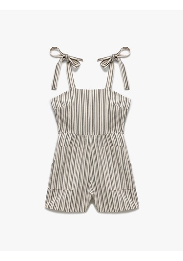 Koton Viskon Karışımlı Sırt Detaylı Cepli Çizgili Mini Salopet Tulum Antrasit Çizgili 5sal40011ıw Antrasit Çizgili Antrasit