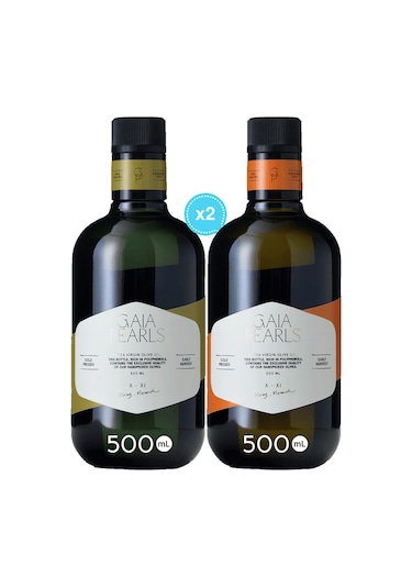 Gaia Pearls İkili Gurme Set 500 Ml X2 Avrupa Birliği Coğrafi İşaretli Milas Memecik Erken Hasat Soğuk Sıkım Zeytinyağı