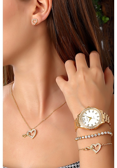 Forentina Kalpli Sonsuzluk Kolye Küpe Bileklik Saat Seti - Set Ps063