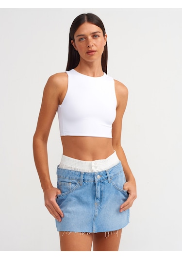 Dilvin Denim Mini Etek Mavi