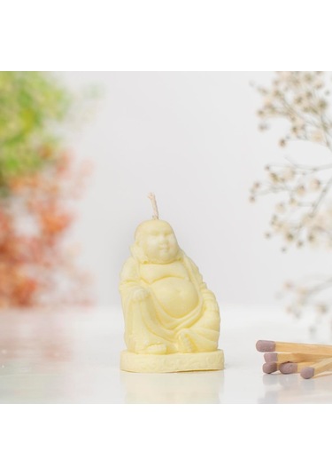 Oturan Buddha Temalı Doğal Soya Wax Mum Sarı