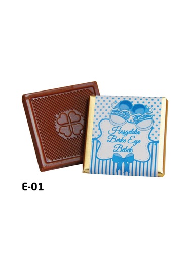 Melodi Çikolata İsme Özel Mavi Erkek Bebek Çikolatası 48 Adet 340 G