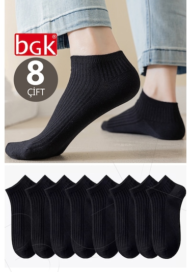 Bgk Unisex 8 Çift Pamuklu Basic Derbili Çorap Siyah-beyaz Klasik Siyah