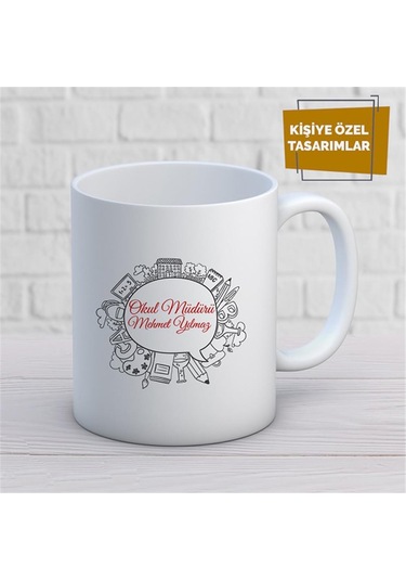 Kişiye Özel İsim Yazılabilir Okul Müdürü Kupa Bardak Çok Renkli