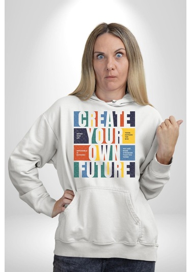 Geleçeği Seninle Planlayalım Kadın Erkek Beyaz Kapüşonlu Sweatshirt Hoodie Beyaz