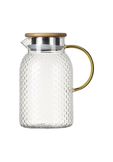 Hangfox 1.4l Büyük Kapasiteli Cam Soğuk Su Potu, Dayanıklı Borosilikat, Pirinç Desenli, Bambu Ve Çelik Kapaklı, Ev Kullanıma Uygun Çok Renkli