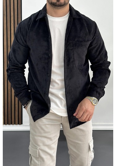 Erkek Kadife Kumaş Gömlek Siyah Edw214 Siyah