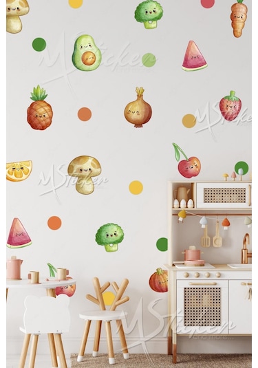 MSticker Sevimli Yiyecekler Çocuk Odası Kreş Cam Duvar Sticker Seti