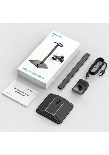 Mufunye New Bee Z8 Rgb Işıklı Kulaklık Stantı, Dikişsiz Taban Ve 2 Usb Portu, Siyah Alüminyum-abs Malzeme