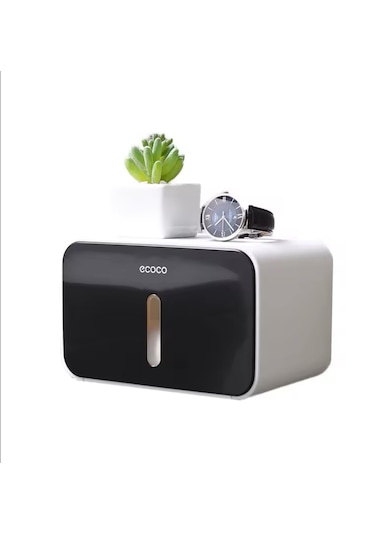 Duvara Yapışkanlı Dokunmatik Tuvalet Kağıdı Havlu Saklama Kutusu Beyaz - Siyah