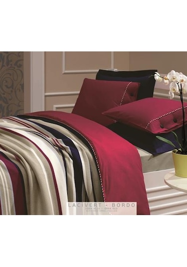 Akrilik Örgü Battaniye Seti Tek Kişilik Lacivert Bordo