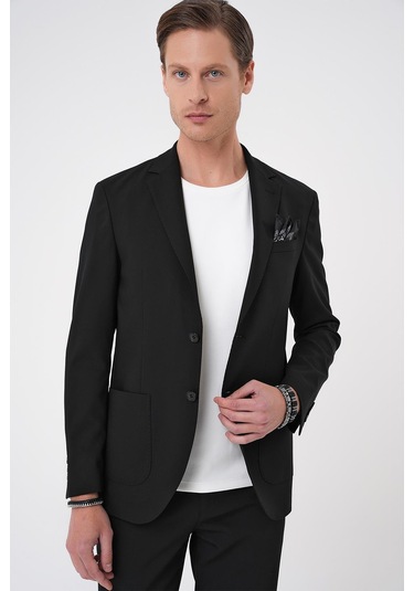 Comfort Fit Mono Yaka Torba Cep Casual Siyah Ceket C 707 Siyah
