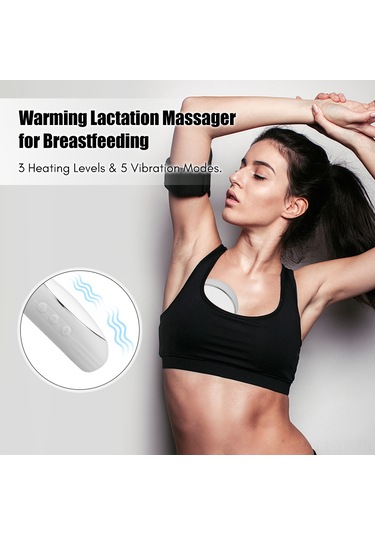 Yifomall Laktasyon Masaj Cihazı: 3 Seviye Isı + 5 Titreşim Modu, Yumuşak Silikon Yüzey, Şarj Edilebilir Pil, Gri Renk Çok Renkli