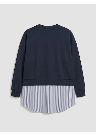 Lc Waikiki Lacivert Gömlek Detaylı Kadın Sweatshirt Tunik