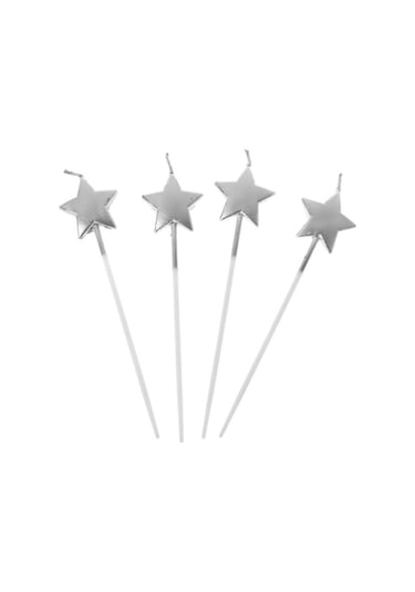 4 Adet Gümüş Yıldız Pasta Mumu Yıldız Doğum Günü Pasta Mumu Gümüş Pasta Mumu Yıldız Mum Silver Candle Renkli
