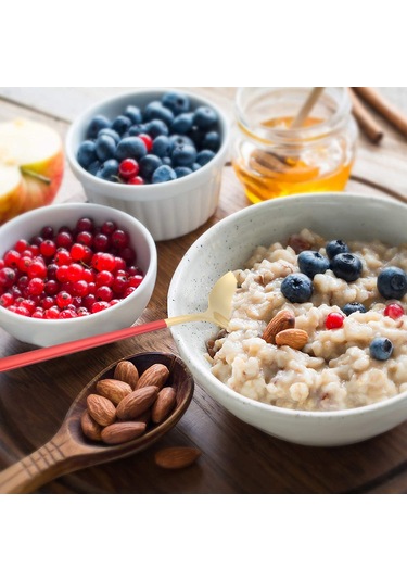 Konesam Portekiz 304 Paslanmaz Çelik, Renkli Uzun Saplı, Dolgulu Büyük Yuvarlak, Tatlı/西餐/韩式 Servis Kaşığı, Bakır+kırmızı, 1 Adet Paket Altın