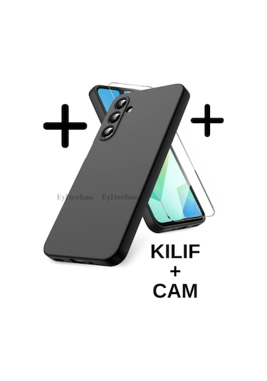 Samsung Galaxy Uyumlu A56 5g Kılıf Renkli Yumuşak Silikon Kapak Ekran Koruyucu Cam 9h Temperli -siyah Siyah