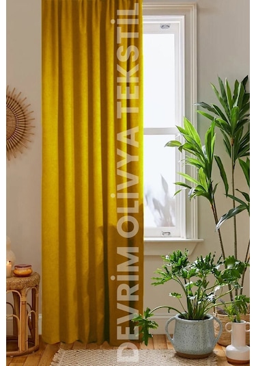 Devrim Olivya Tekstil Lüks 1. Sınıf Kırmızı Blackout Fon Perde - Özel Dikim, Işık Geçirmez, Ekstra Forlu Karartma Hardal