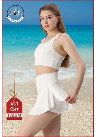 Kadın Alt-üst Takım Şort & Crop Denizde Havuzda Sporda Casual/ Günlük Kullanım Ekru Tk3107 Ekru