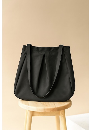 Siyah Çok Amaçlı Premium Oversize Düz Orta Boy Kanvas Kadın El Ve Omuz Çantası Siyah