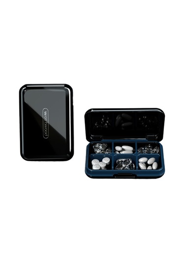 Yeiuyi7 Güvenlik Büyük Kapasiteli 6 Izgara Sınıflandırma Şeffaf Dikdörtgen Hap Kutusu Siyah