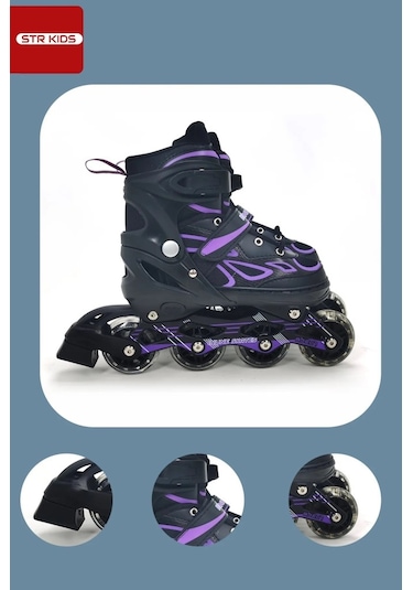 Vadi Mor Silikon Tekerli Ayarlanabilir Işıklı Paten S 31-34 Hp7128 Mor - Siyah