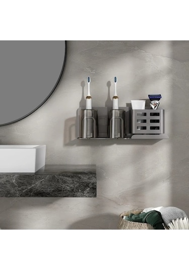 Fastbuy Sütlü Renk 2 Kartlu Alüminyum Diş Fırça Tutucu Banyo Tasarruflu Organizatör Sütlü Kahverengi