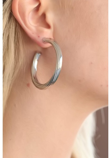 Silver Renk Halka Metal Bayan Küpe Çok Renkli