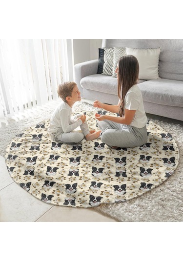 Border Collie Desenli Yuvarlak Polar Battaniye, Yumuşak & Hafif, 47 İnç-a9 Border Collie Rose